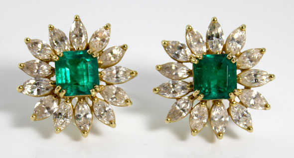 Colombian Emerald & Diamond Estate Earrings